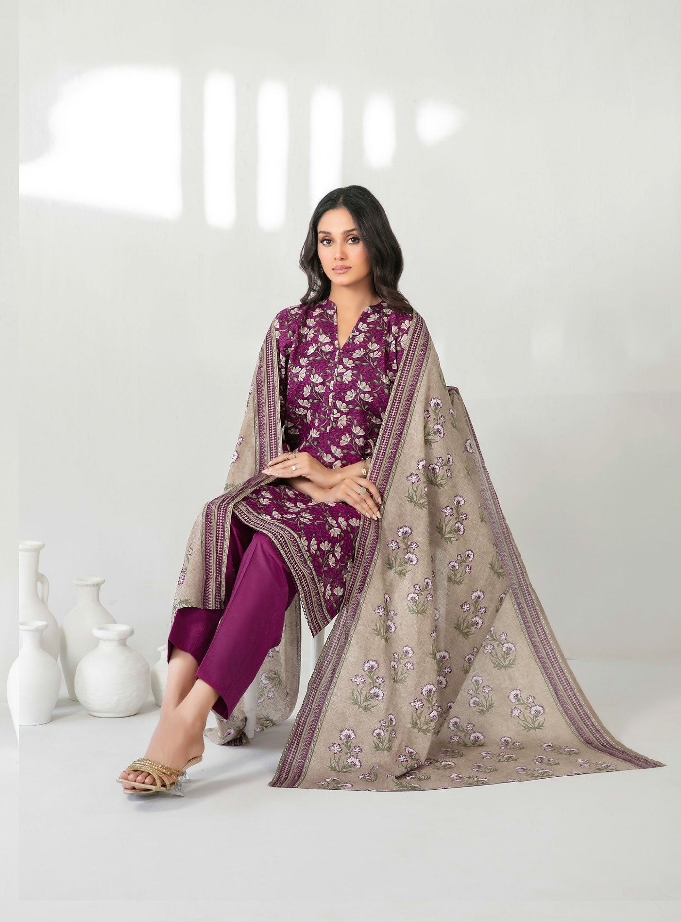 Mulberry Stitched Lawn suit with Lawn Rottayu Printed Dupatta