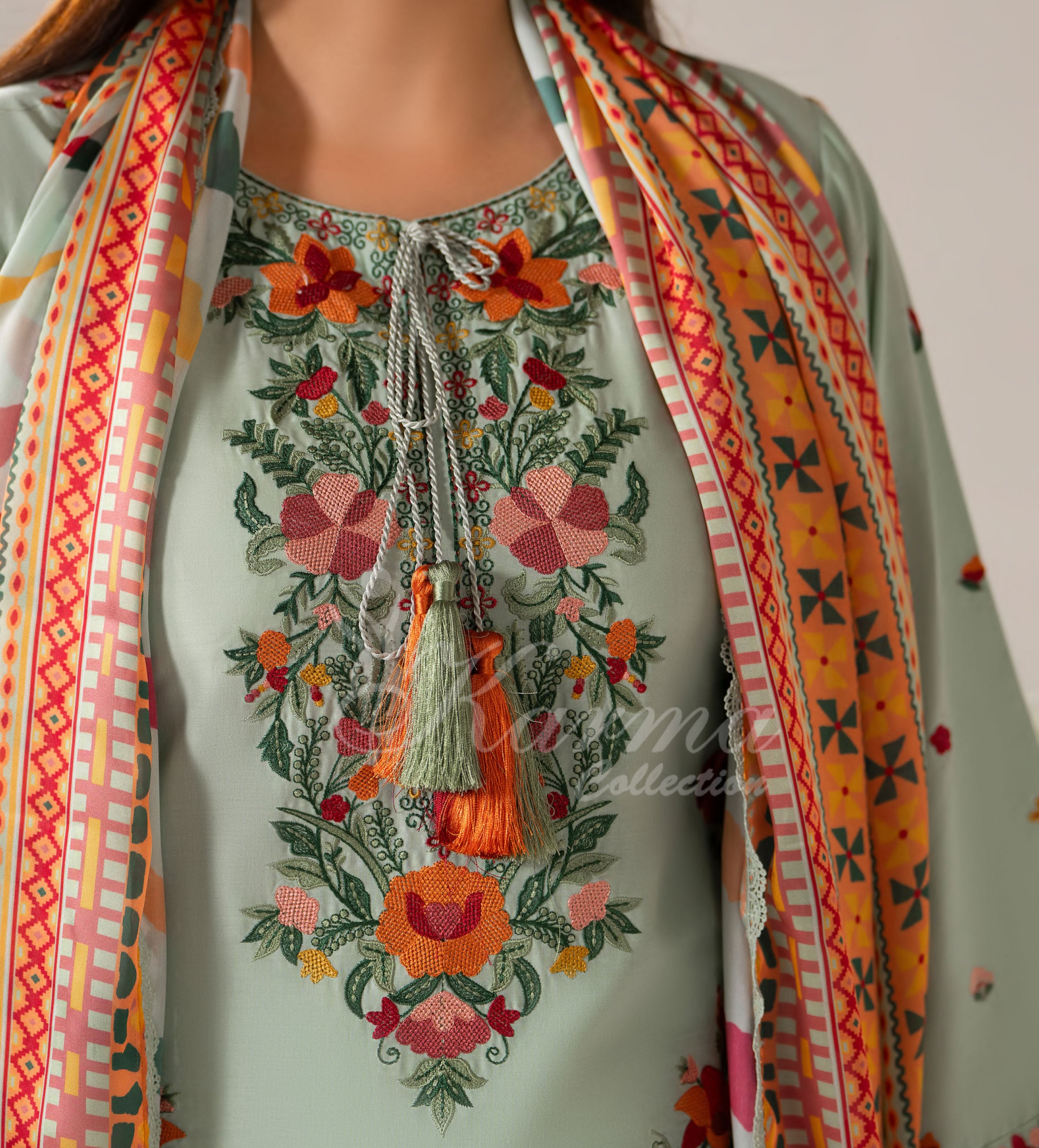 Muted sage Karma Signature Embroidered 3 Piece suit