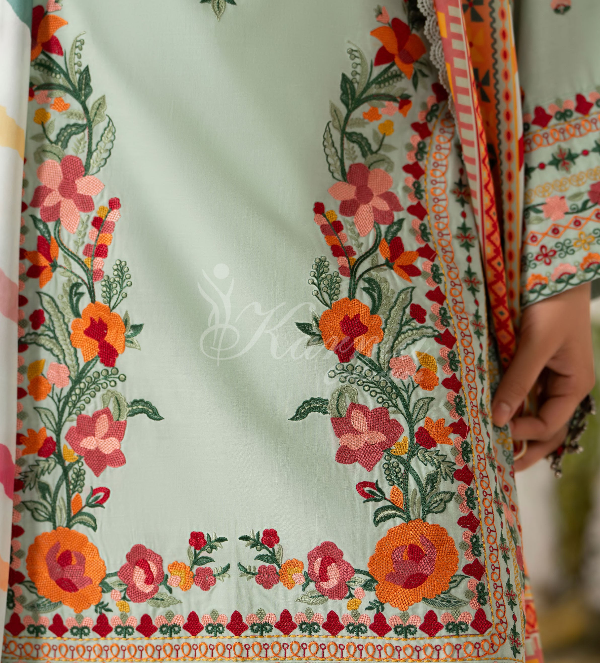 Muted sage Karma Signature Embroidered 3 Piece suit