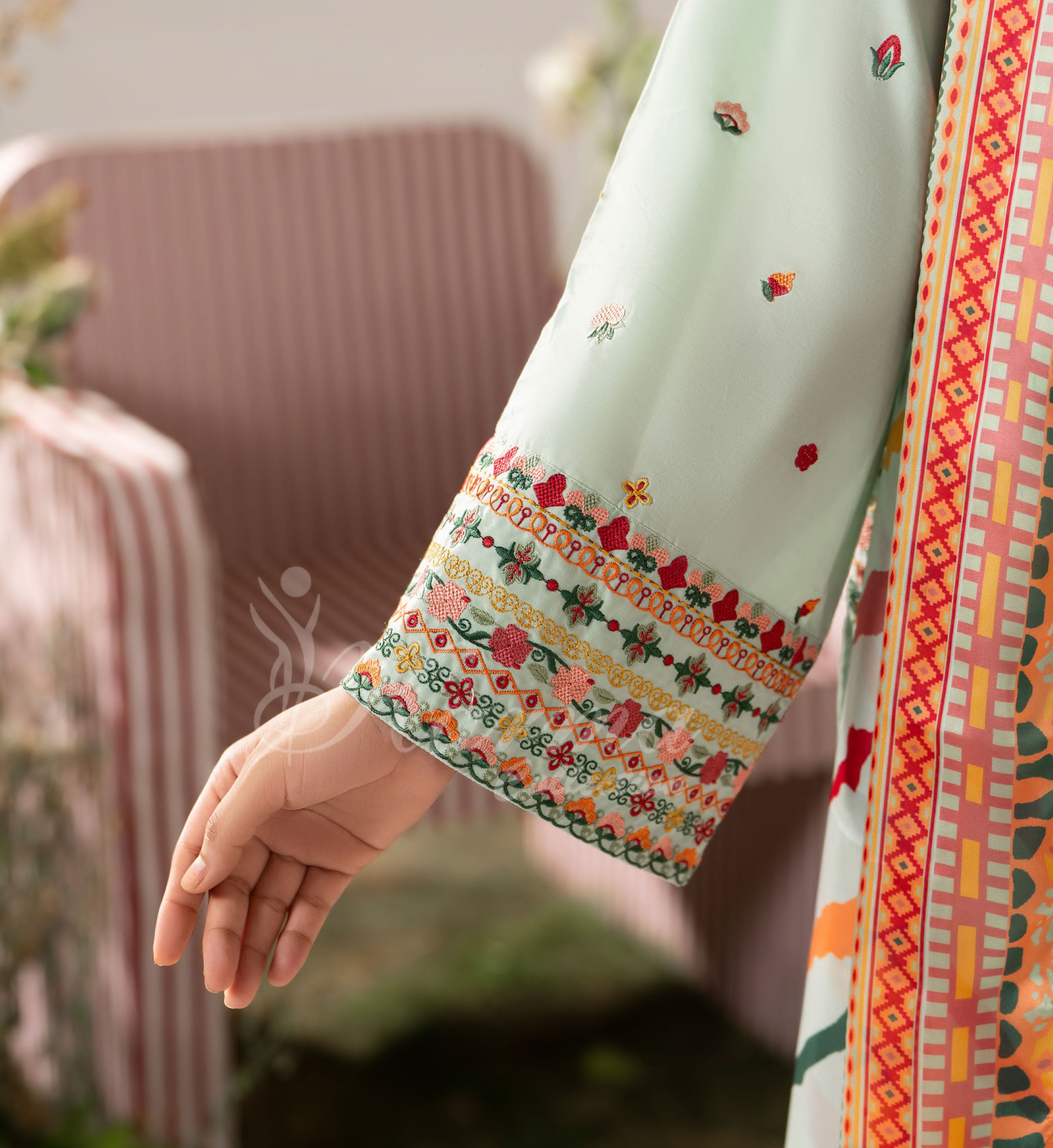 Muted sage Karma Signature Embroidered 3 Piece suit