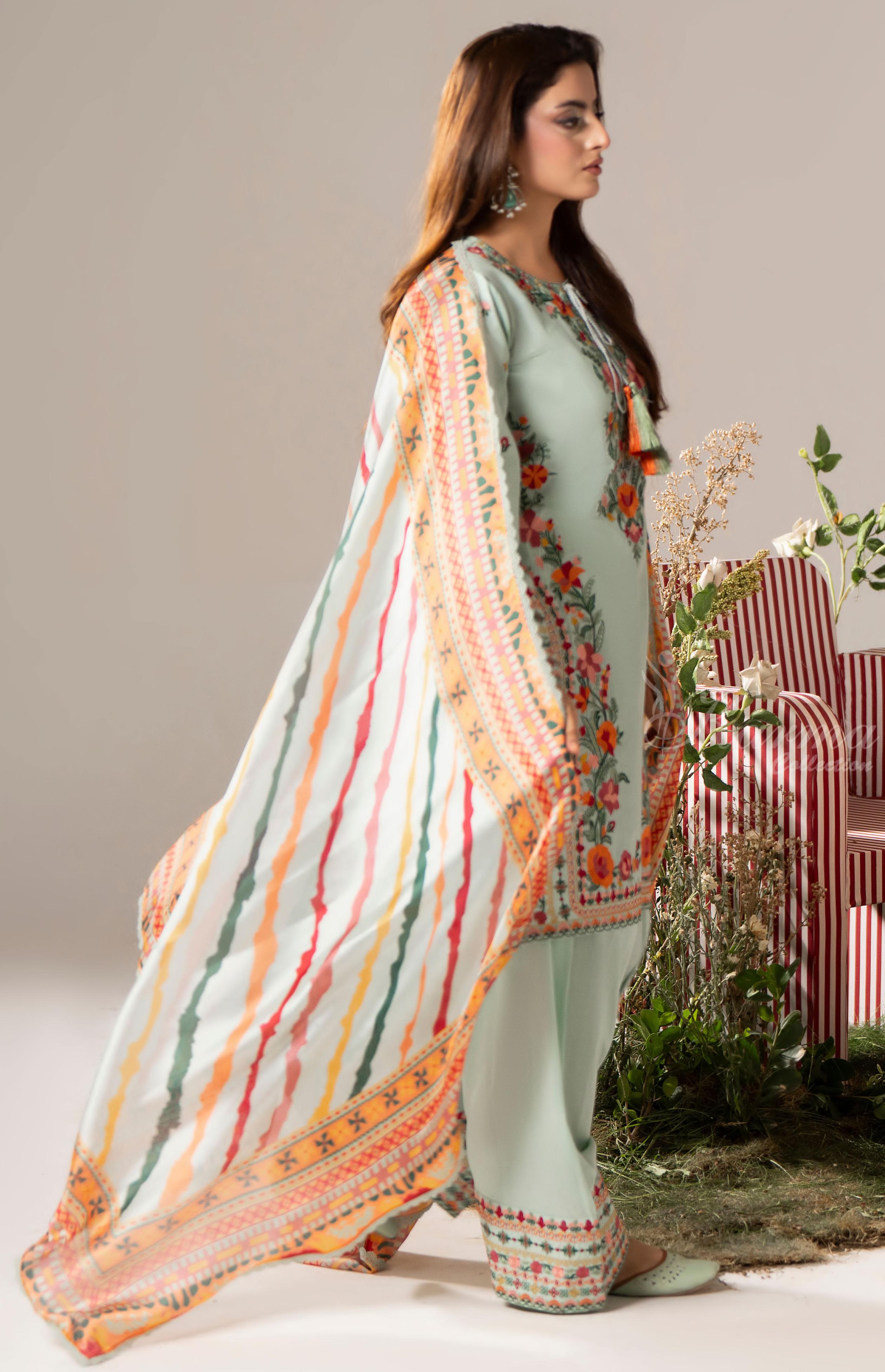 Muted sage Karma Signature Embroidered 3 Piece suit