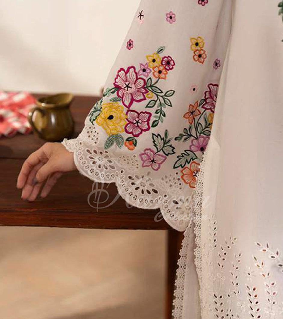 Spring Bloom Embroidered Lawn Suit with Floral Printed Dupatta & Farshi Shalwar