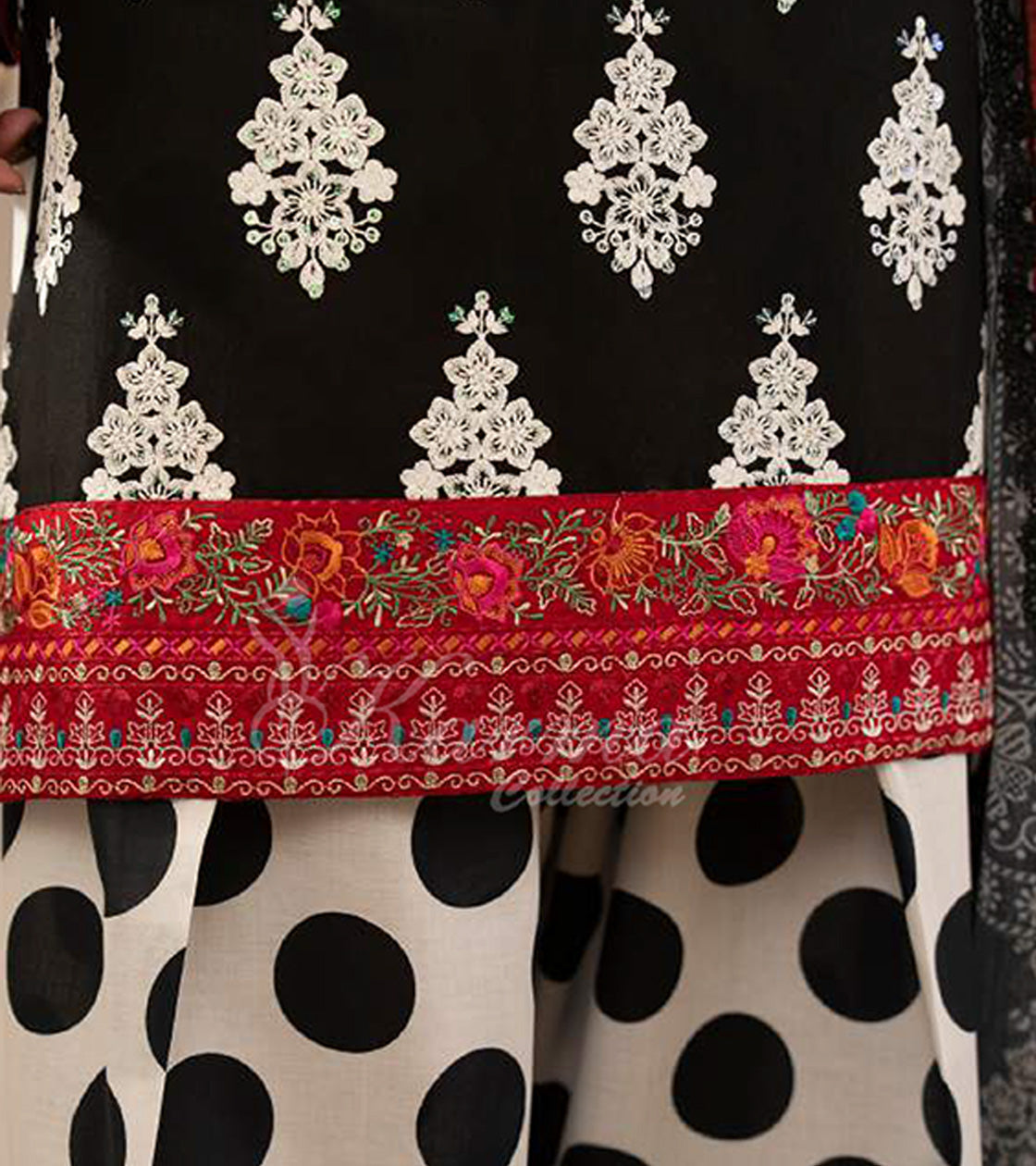 Rich Black Embroidered Lawn Suit with Printed Trouser & Chiffon Dupatta