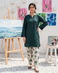 Deep Teal Black Modern Solid 2PC - Chic shirt with digital print trouser