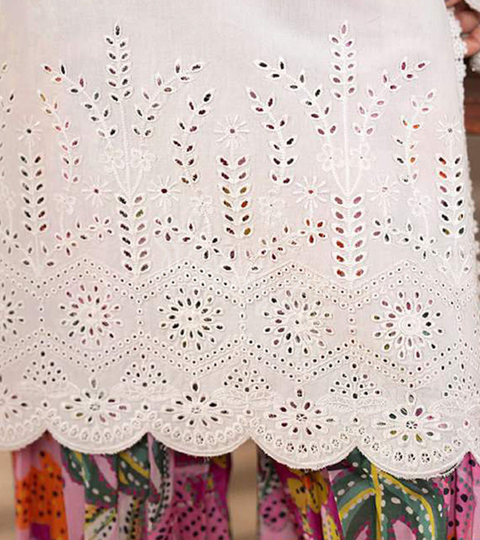 Spring Bloom Embroidered Lawn Suit with Floral Printed Dupatta & Farshi Shalwar