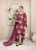 Maroon Floral 3-Piece Suit with Embroidered Chiffon Dupatta