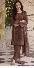 Rustic brown 3pc Lawn Stitched Suit