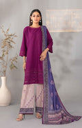 Deep Berry Embroidered Schiffli Lawn with Digital Printed Dupatta