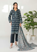 Deep Slate Stitched Lawn suit with Lawn Rottayu Printed Dupatta