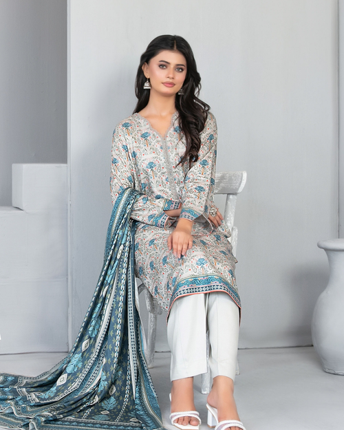 Off-White Floral Digital Print Shawl Dupatta 3-Piece Suit – Dilnur Collection