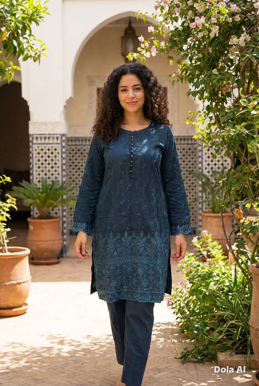 2pc co-ord set navy blue full thread embroidery