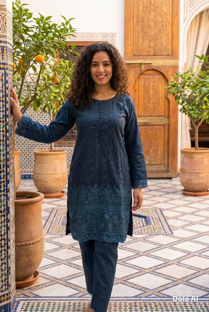 2pc co-ord set navy blue full thread embroidery
