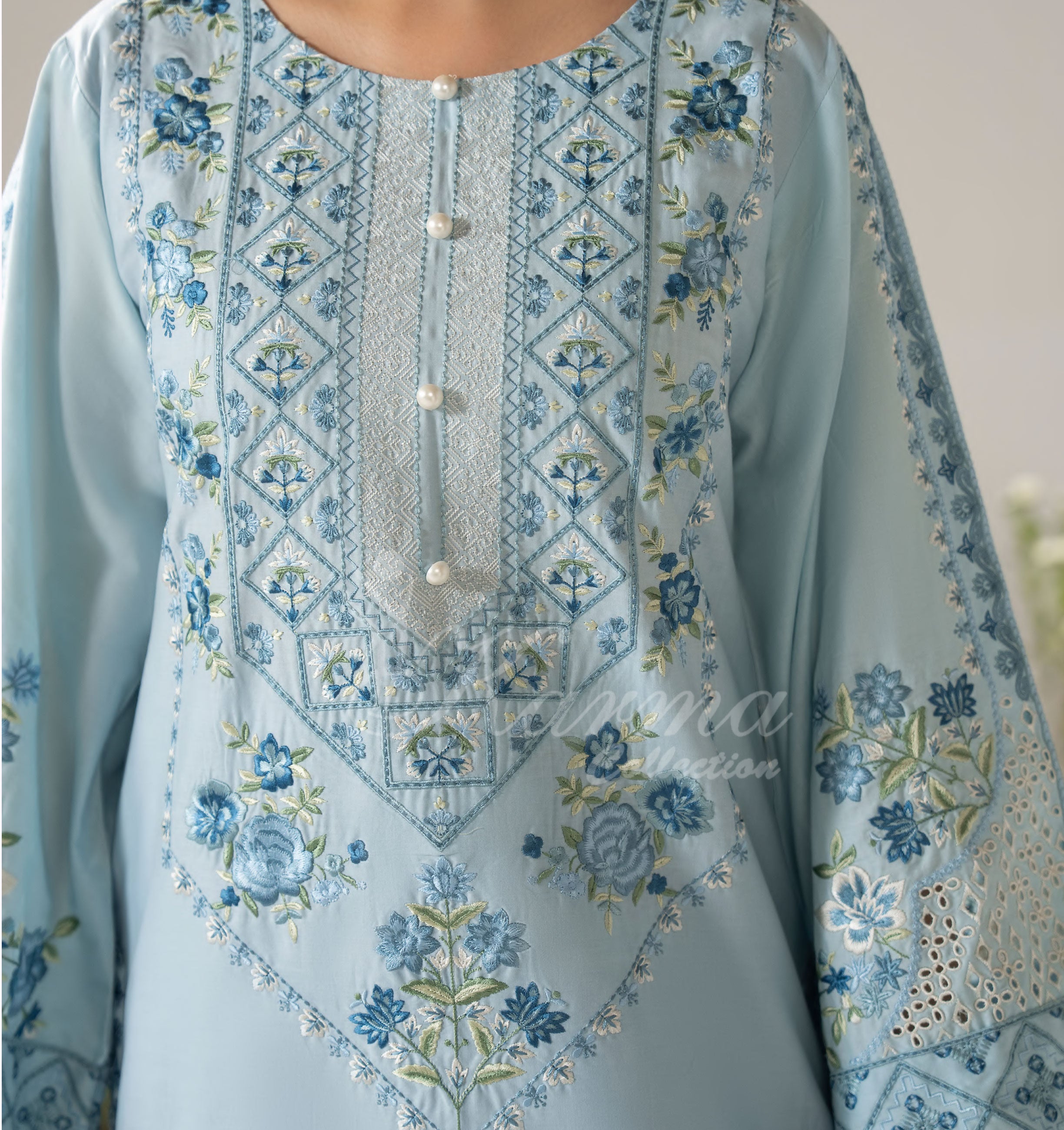Muted Blue Karma Signature Embroidered 3 Piece suit
