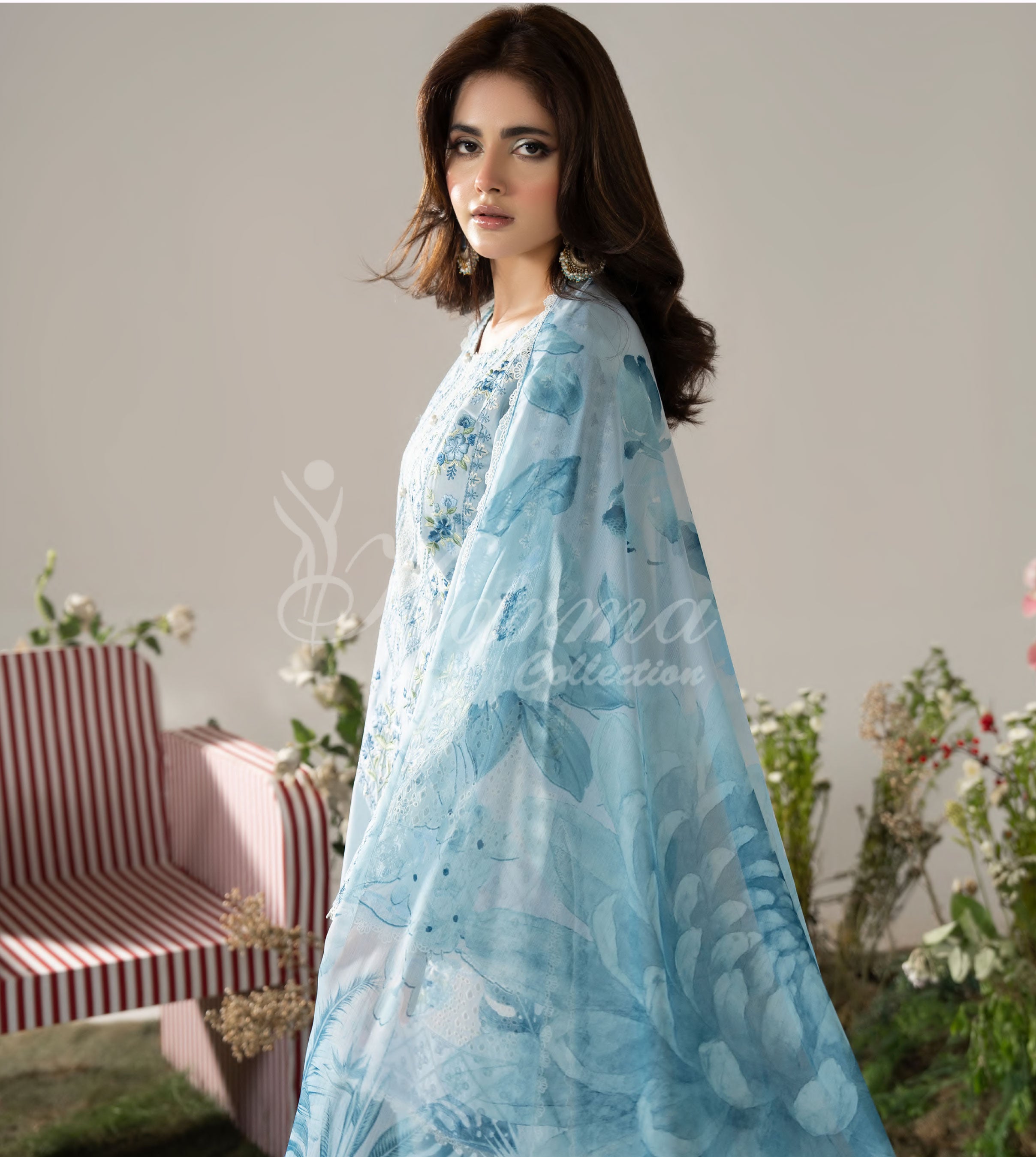 Muted Blue Karma Signature Embroidered 3 Piece suit
