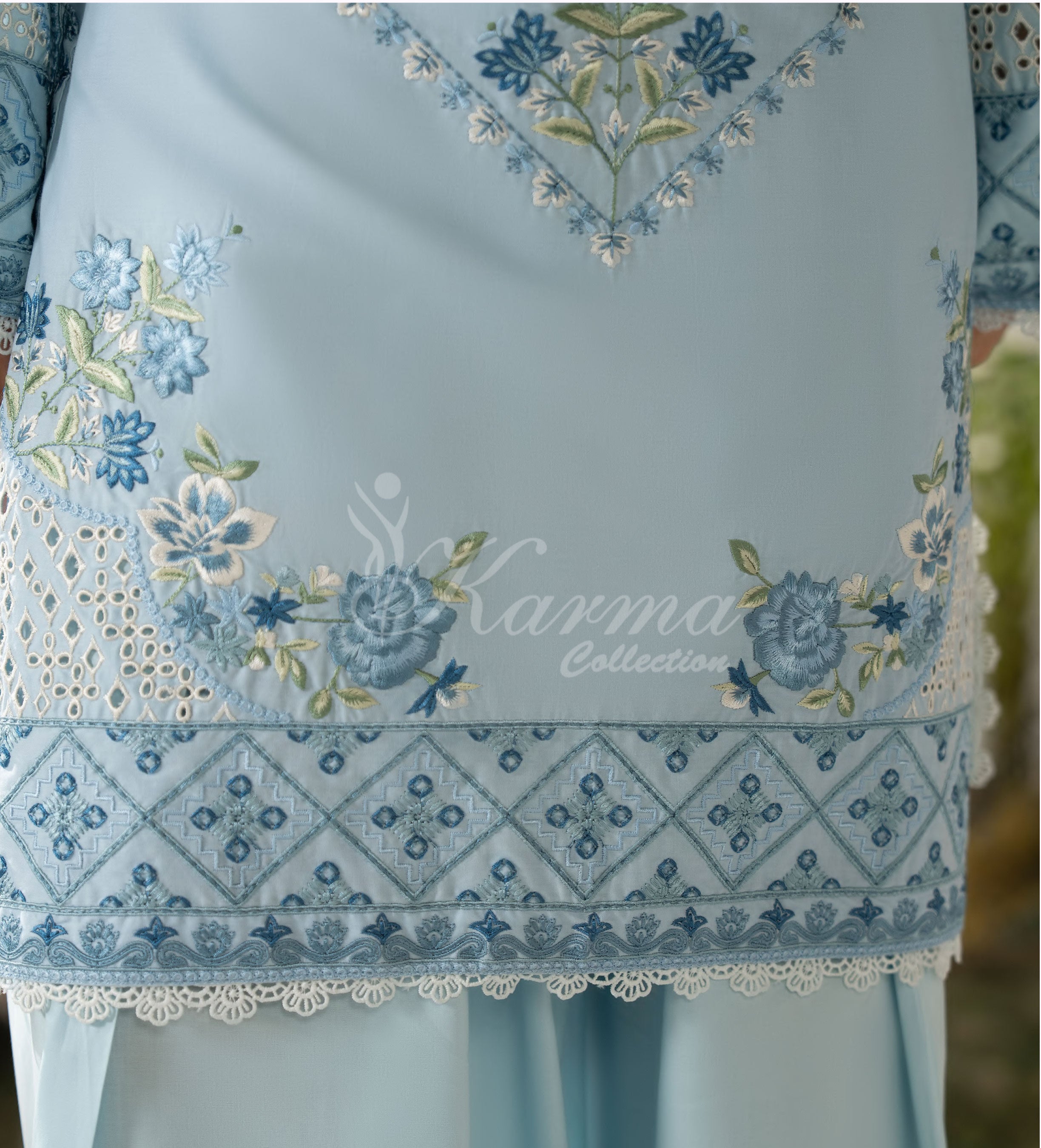 Muted Blue Karma Signature Embroidered 3 Piece suit