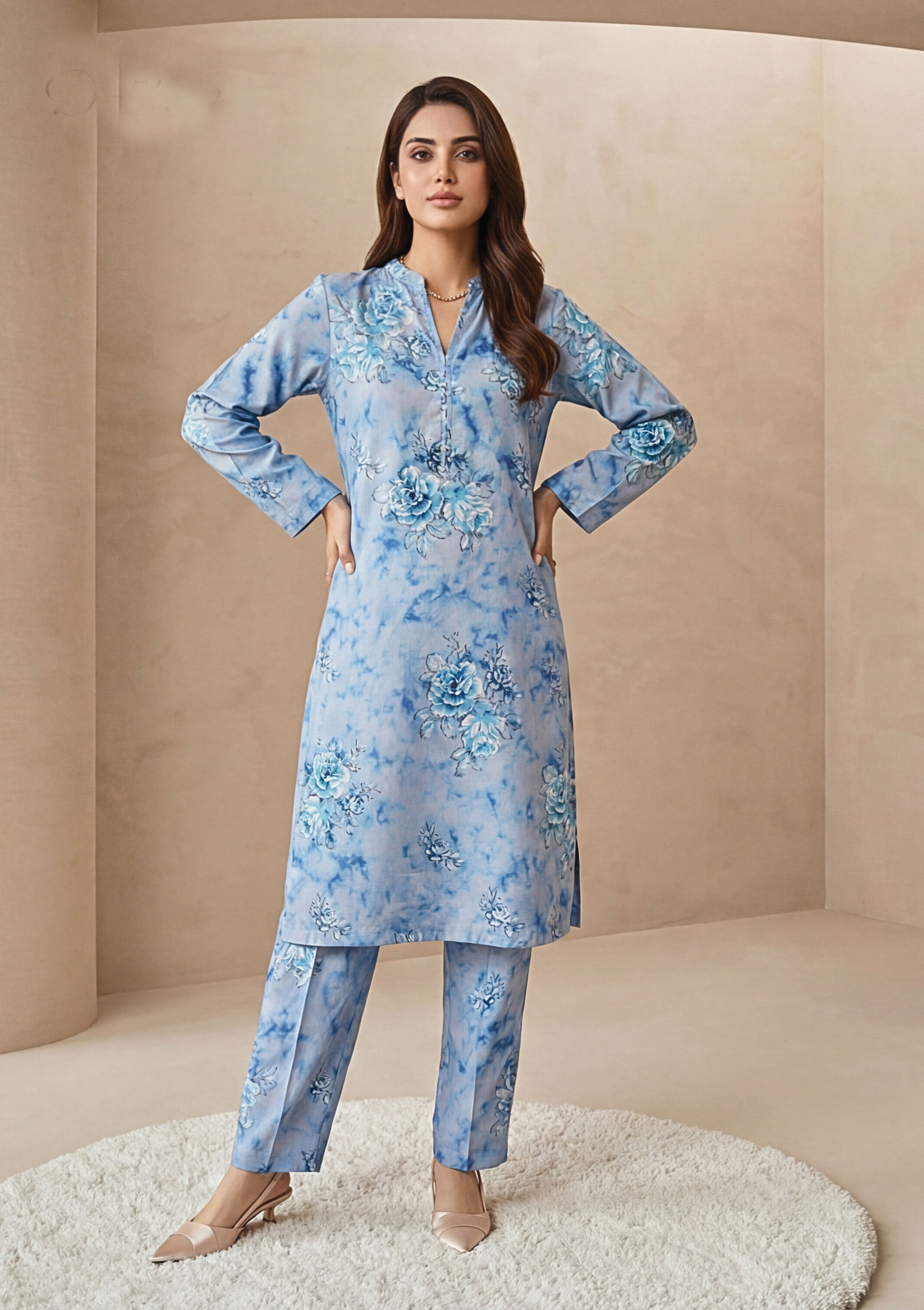 Silver Lavender Linen Stitched Staple Digital print suit