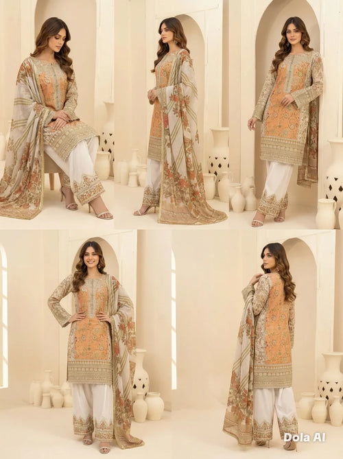 Inspired Karma Peach Floral Farshi 3pc Outfit