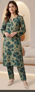 2pc co-ord set mint green with dark green floral noore vol3
