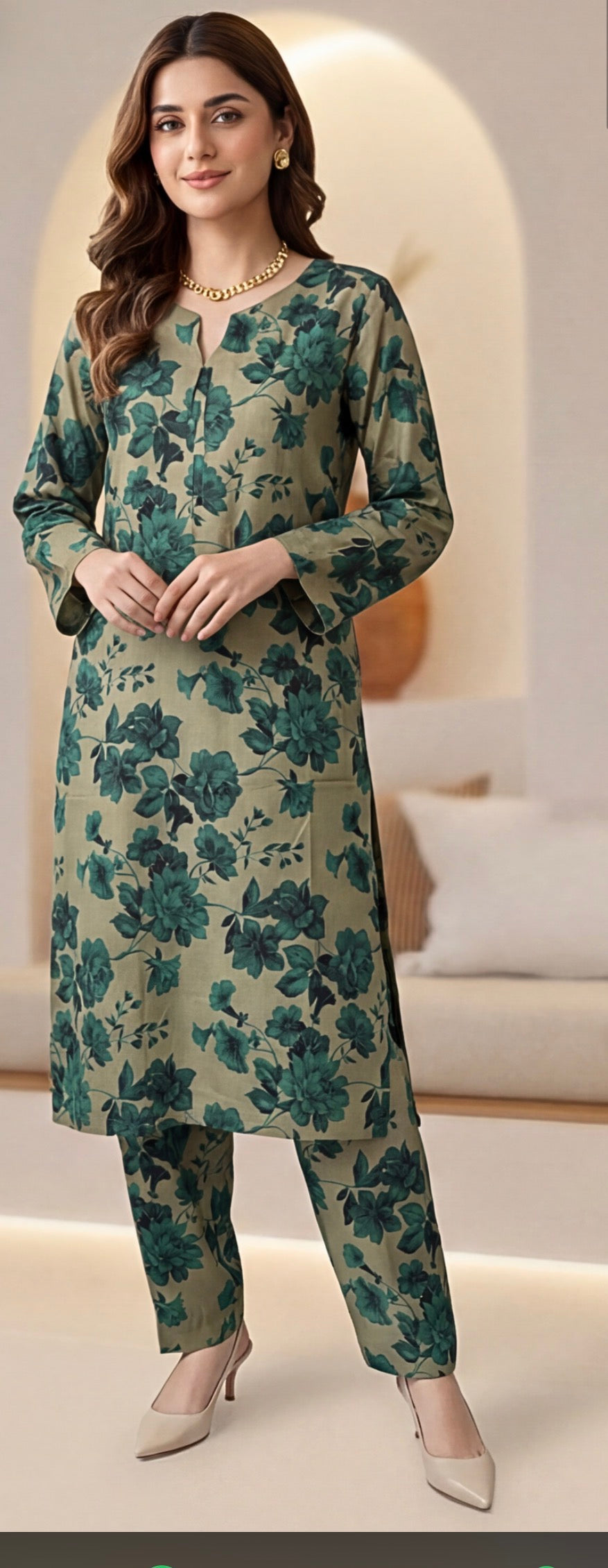 2pc co-ord set mint green with dark green floral noore vol3