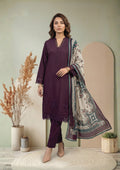 Maroon Embroidered 3-Piece Suit with Printed Digital Dupatta