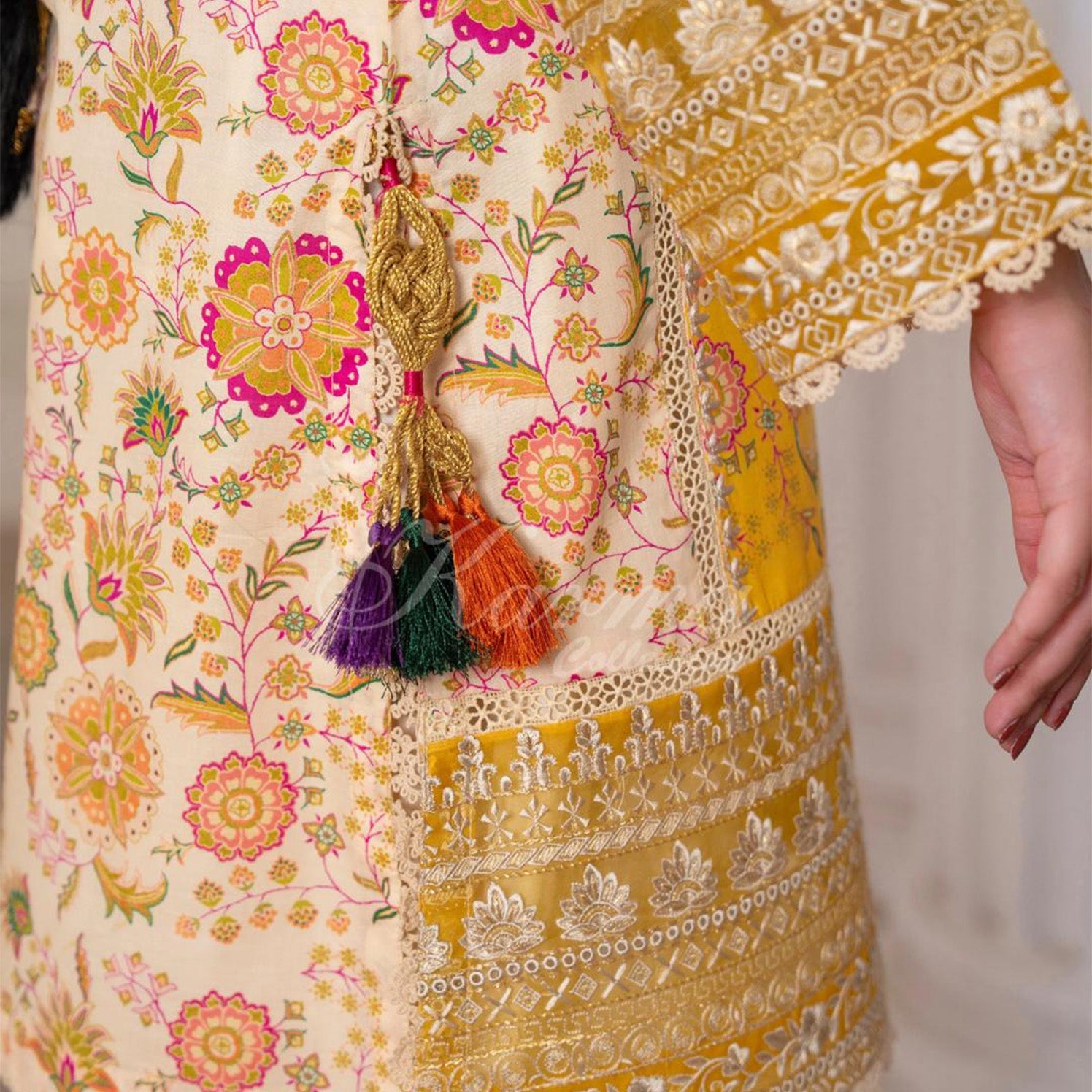 Karma Yellow 3pc Outfit With Silk Duppata