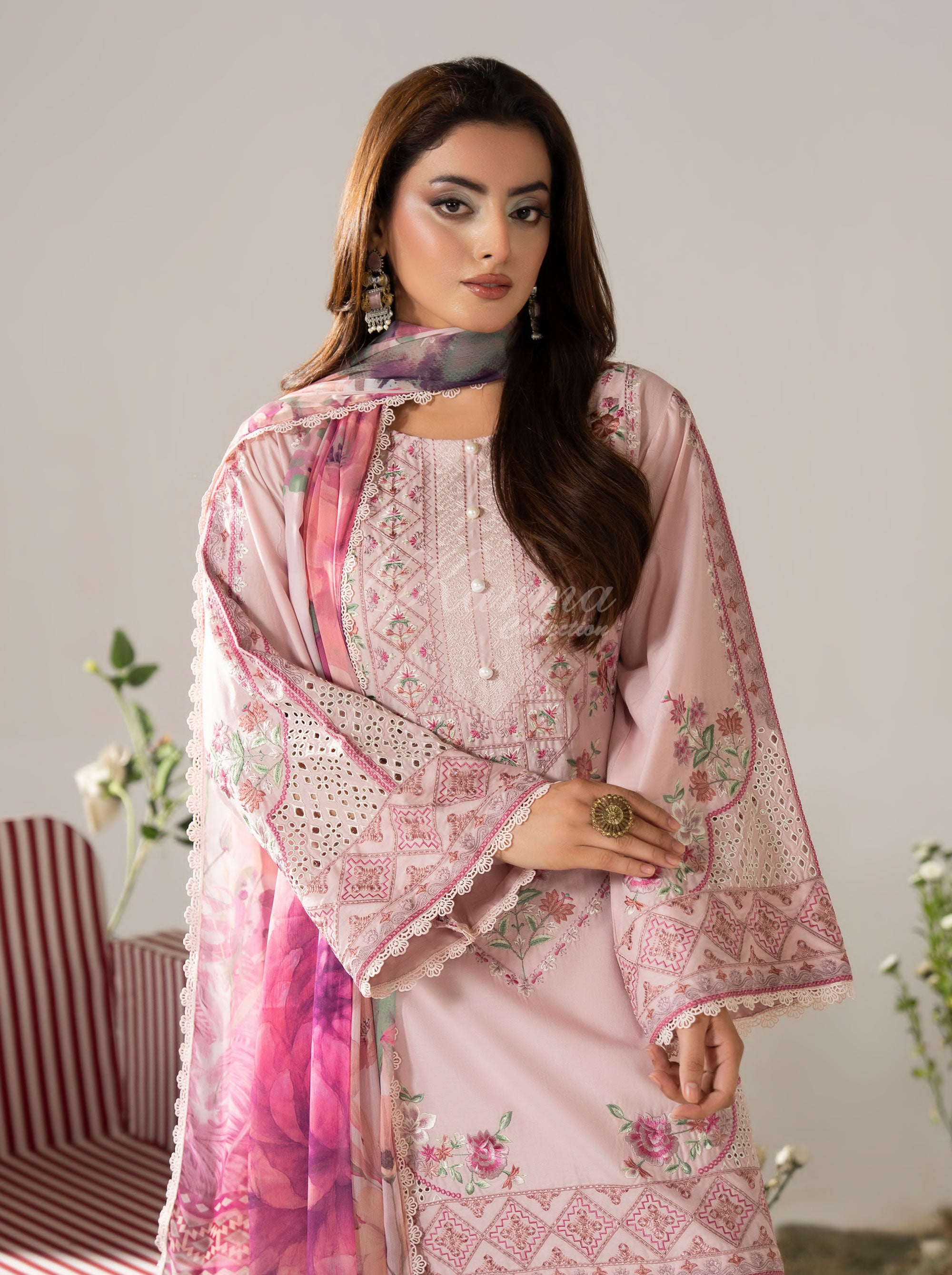 Soft Pink Karma Signature Embroidered 3 Piece suit