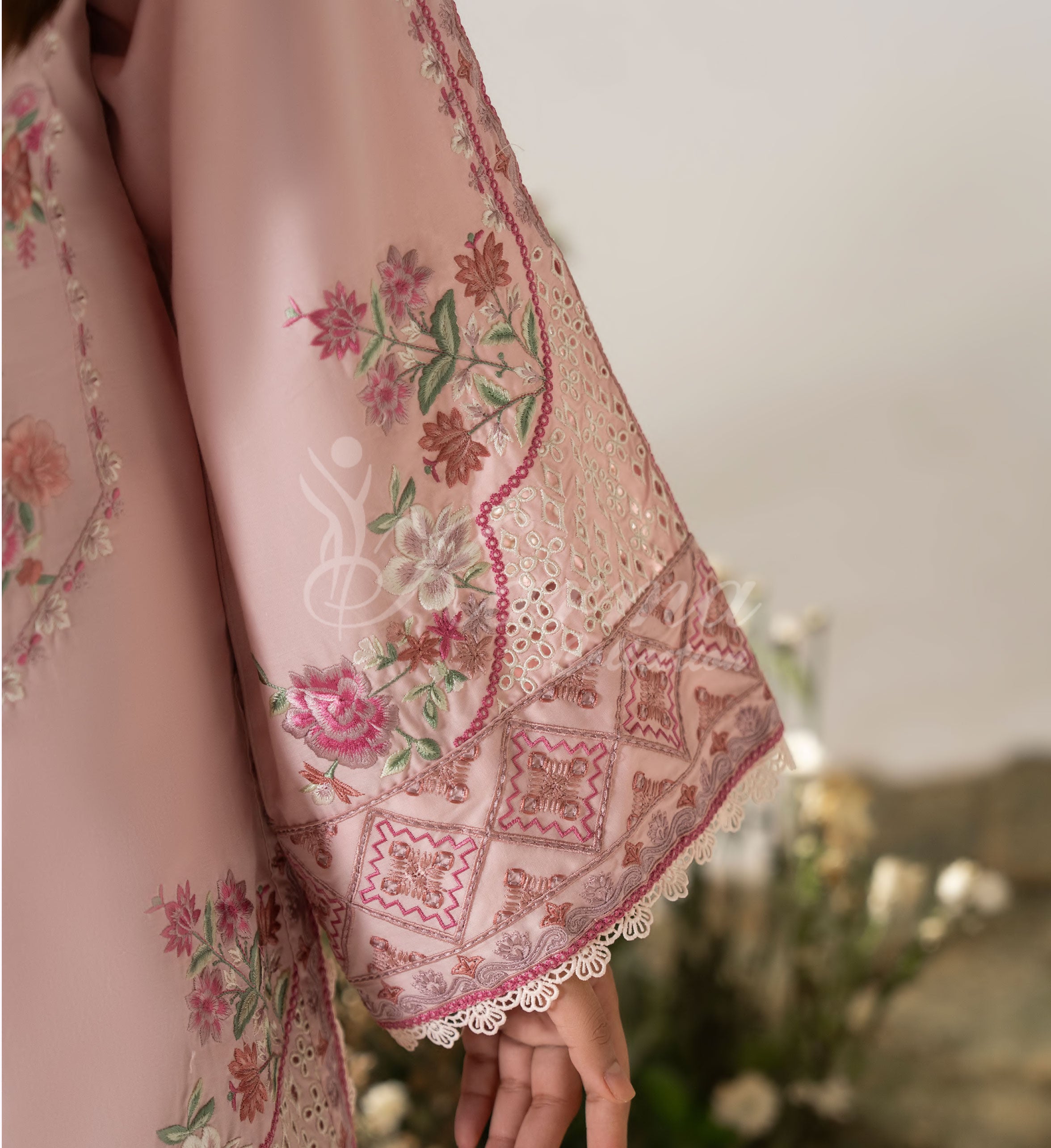Soft Pink Karma Signature Embroidered 3 Piece suit