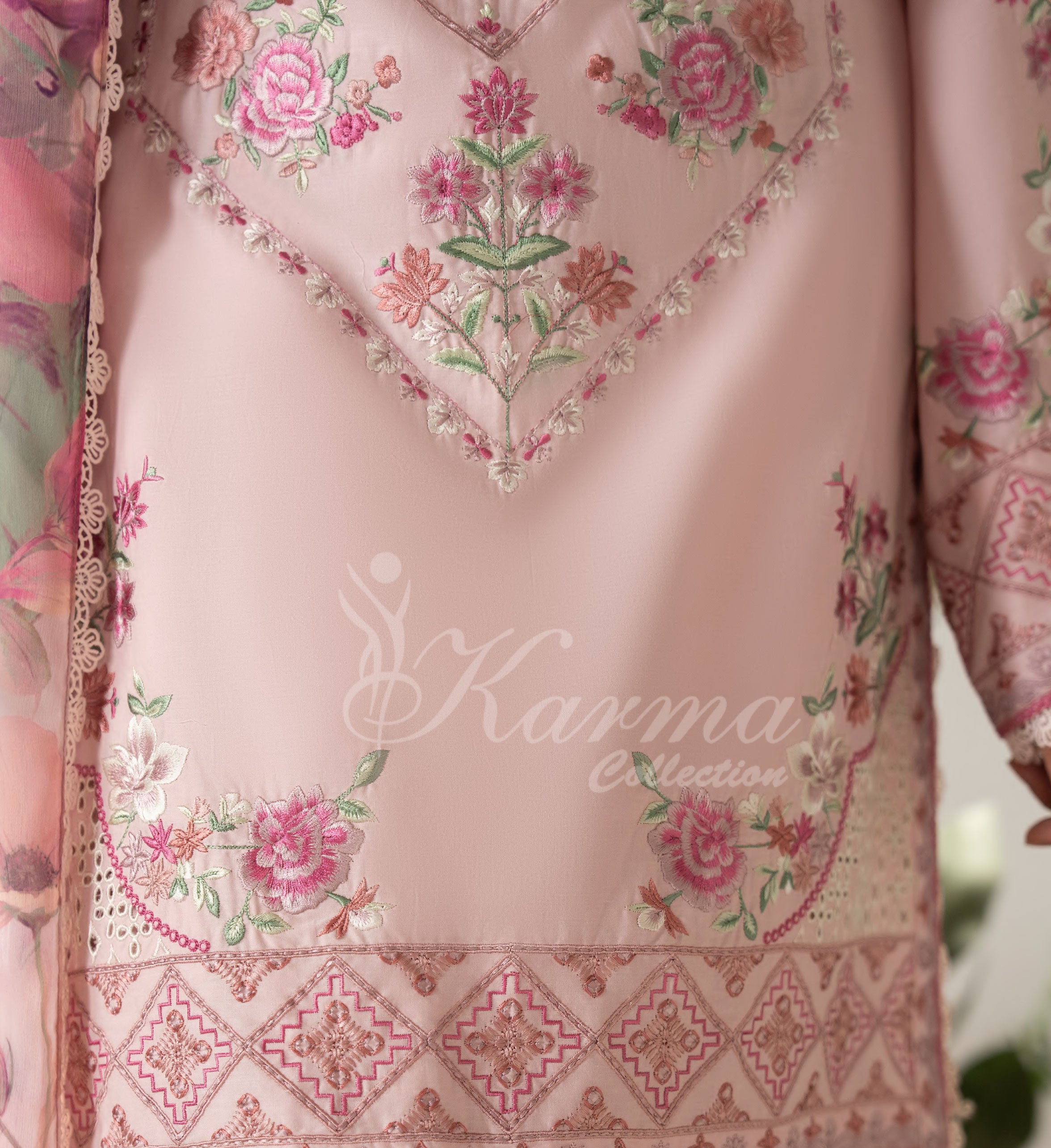 Soft Pink Karma Signature Embroidered 3 Piece suit