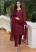 Burgundy Premium Jacquard Lawn 3-Piece Stitched Suit