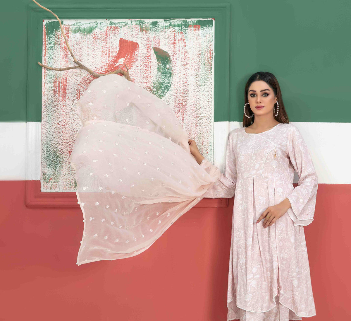 Blush Pink 3-Piece Suit with Embroidered Chiffon Dupatta