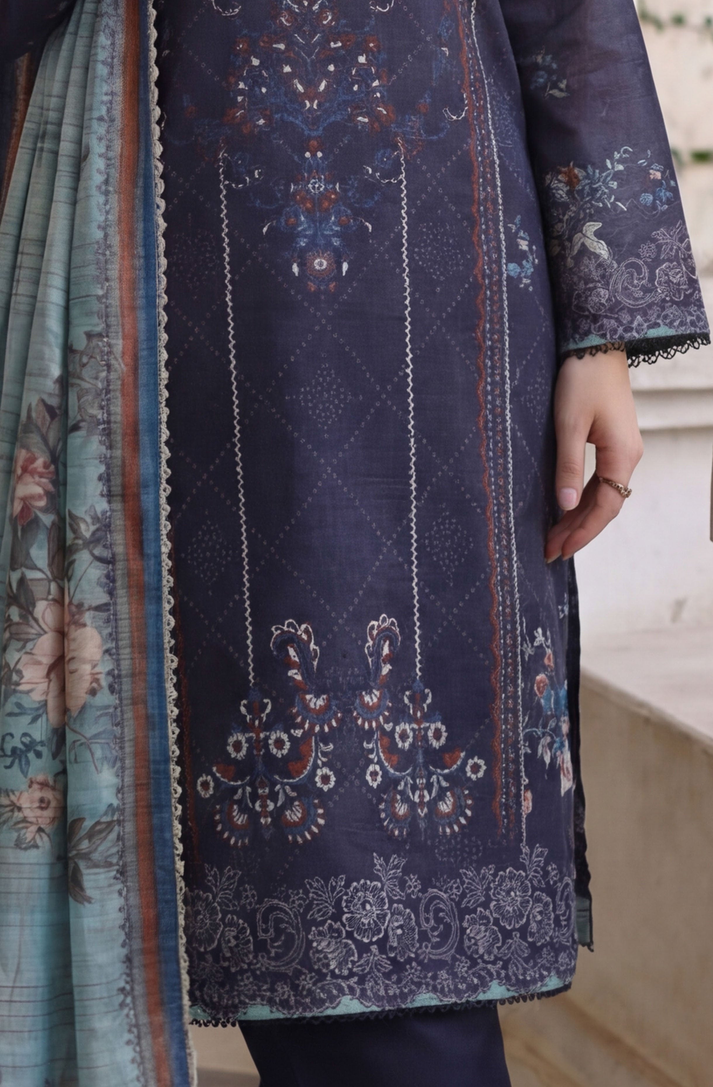 Twilight blue 3pc Lawn Stitched Suit