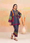 Charcoal Grey Khaddar 2-Piece Suit with Multicolor Ethnic Prints