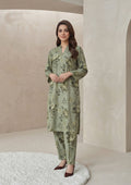 Olive Mist Linen Stitched Staple Digital print suit
