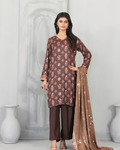 Chocolate Brown Floral Printed 3-Piece Suit with Taupe Dupatta