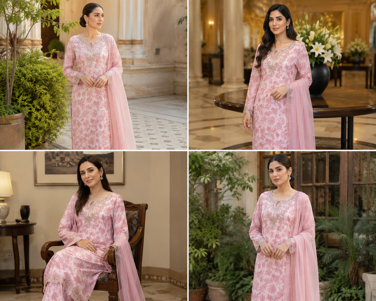 Baby pink with silver embroidery  3pc outfit