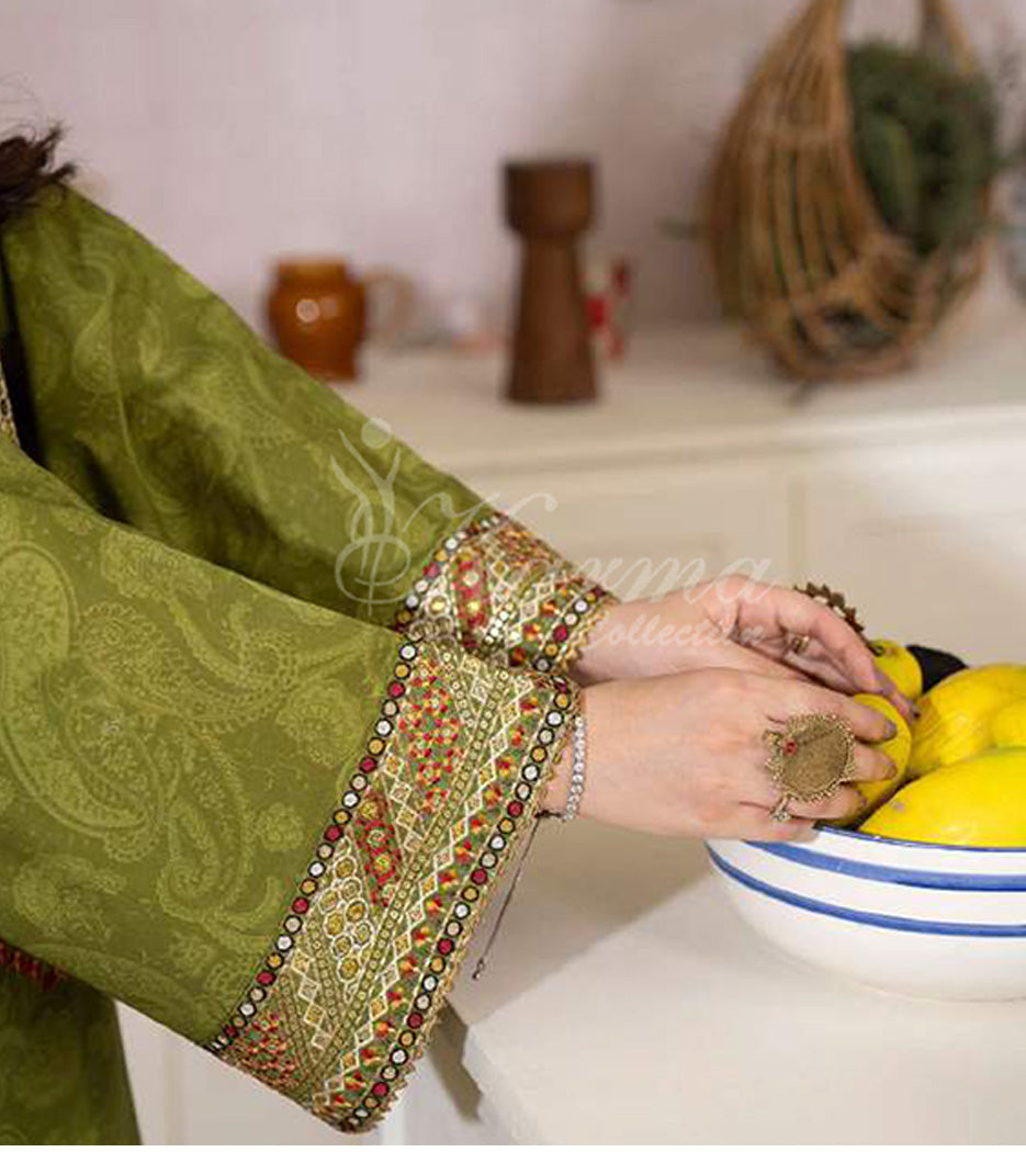 Meadow Embroidered Lawn Suit with Printed Dupatta & Farshi Shalwar