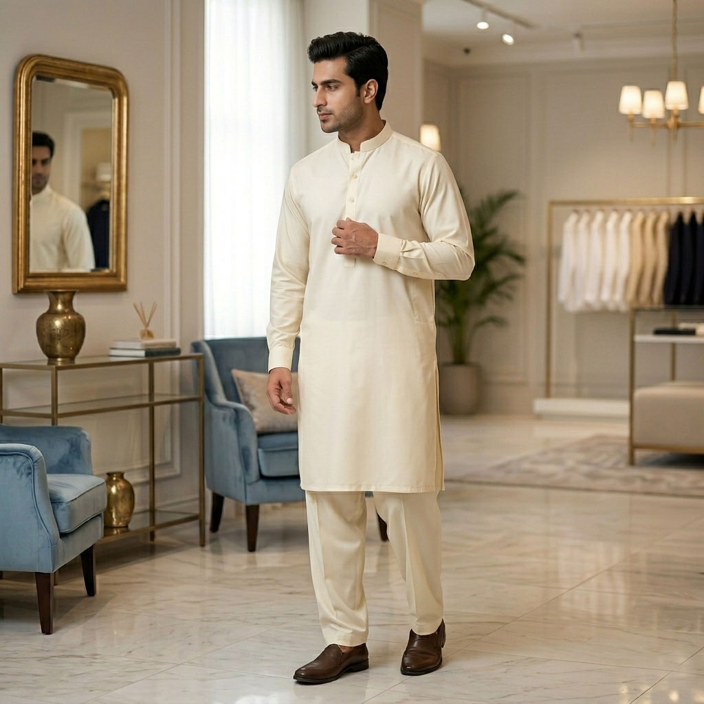 Cream Boski Shalwaar Kameez