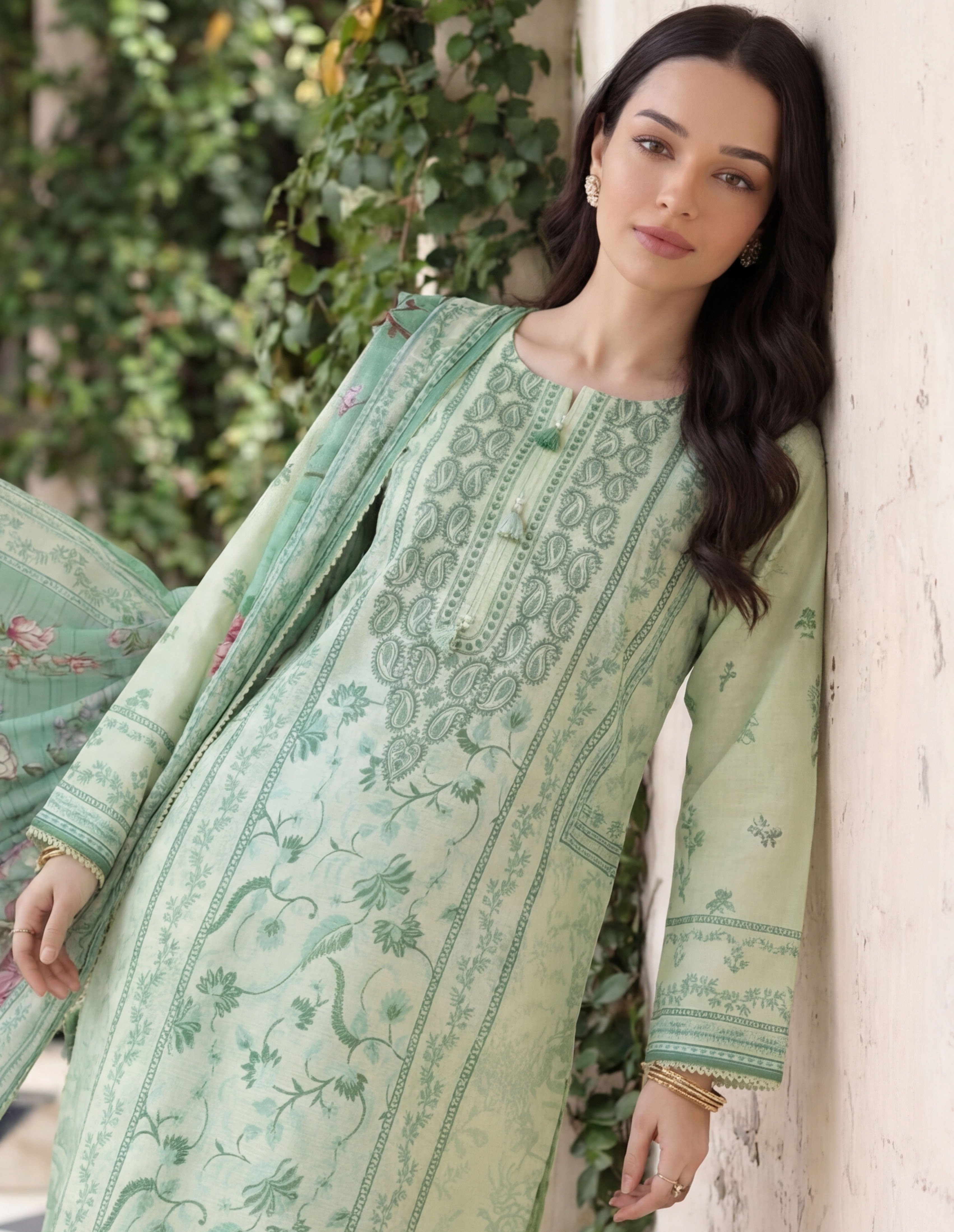 Dusty mint 3pc Lawn Stitched Suit