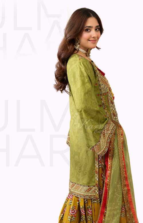 Meadow Embroidered Lawn Suit with Printed Dupatta & Farshi Shalwar