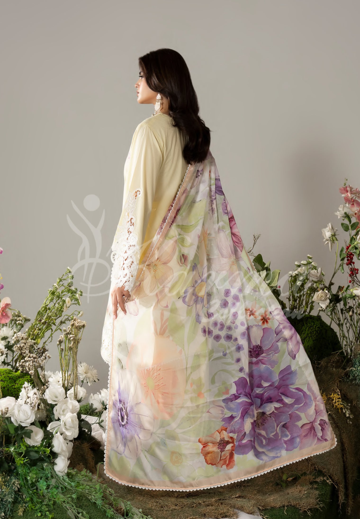 Creamy Yellow Karma Signature Embroidered 3 Piece suit