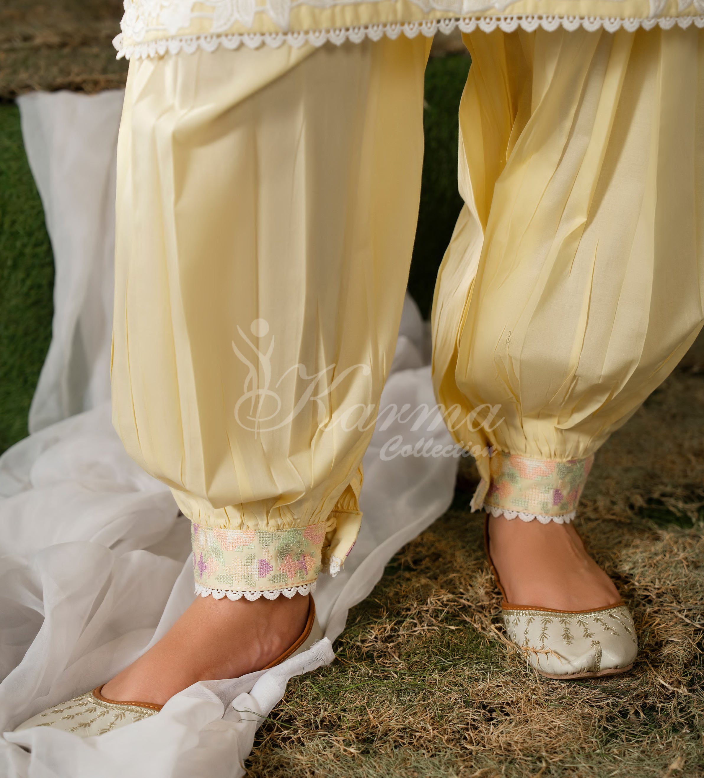 Creamy Yellow Karma Signature Embroidered 3 Piece suit