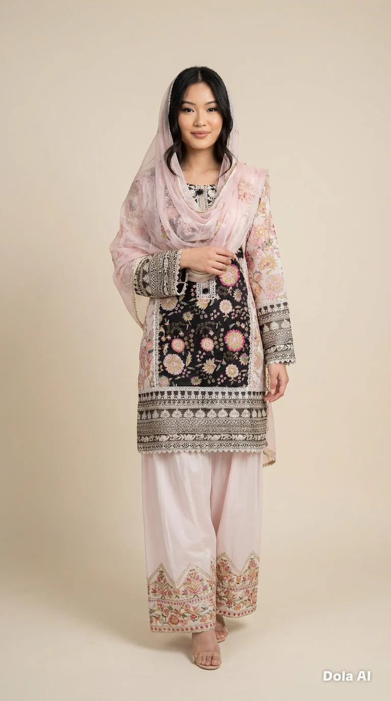 Inspired Karma Black Floral Farshi 3pc Outfit