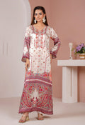 Ivory Red Floral Printed Silk Long Shirt & Trouser