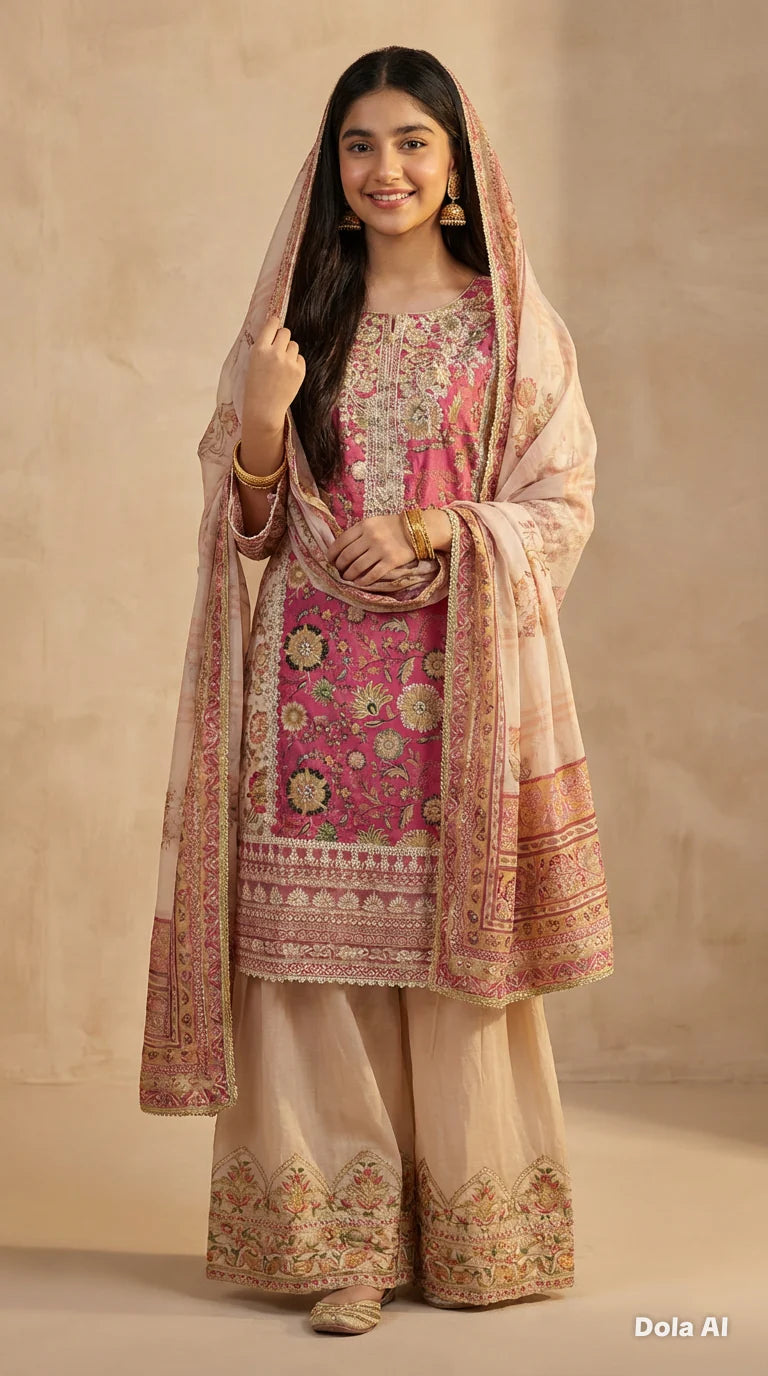 Inspired Karma Shocking Pink 3pc Outfit With Farshi Shalwaar