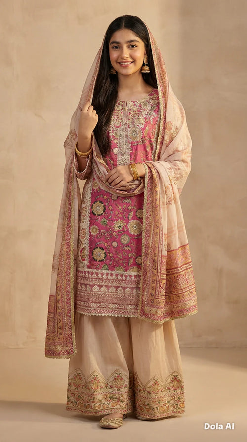 Inspired Karma Shocking Pink 3pc Outfit With Farshi Shalwaar