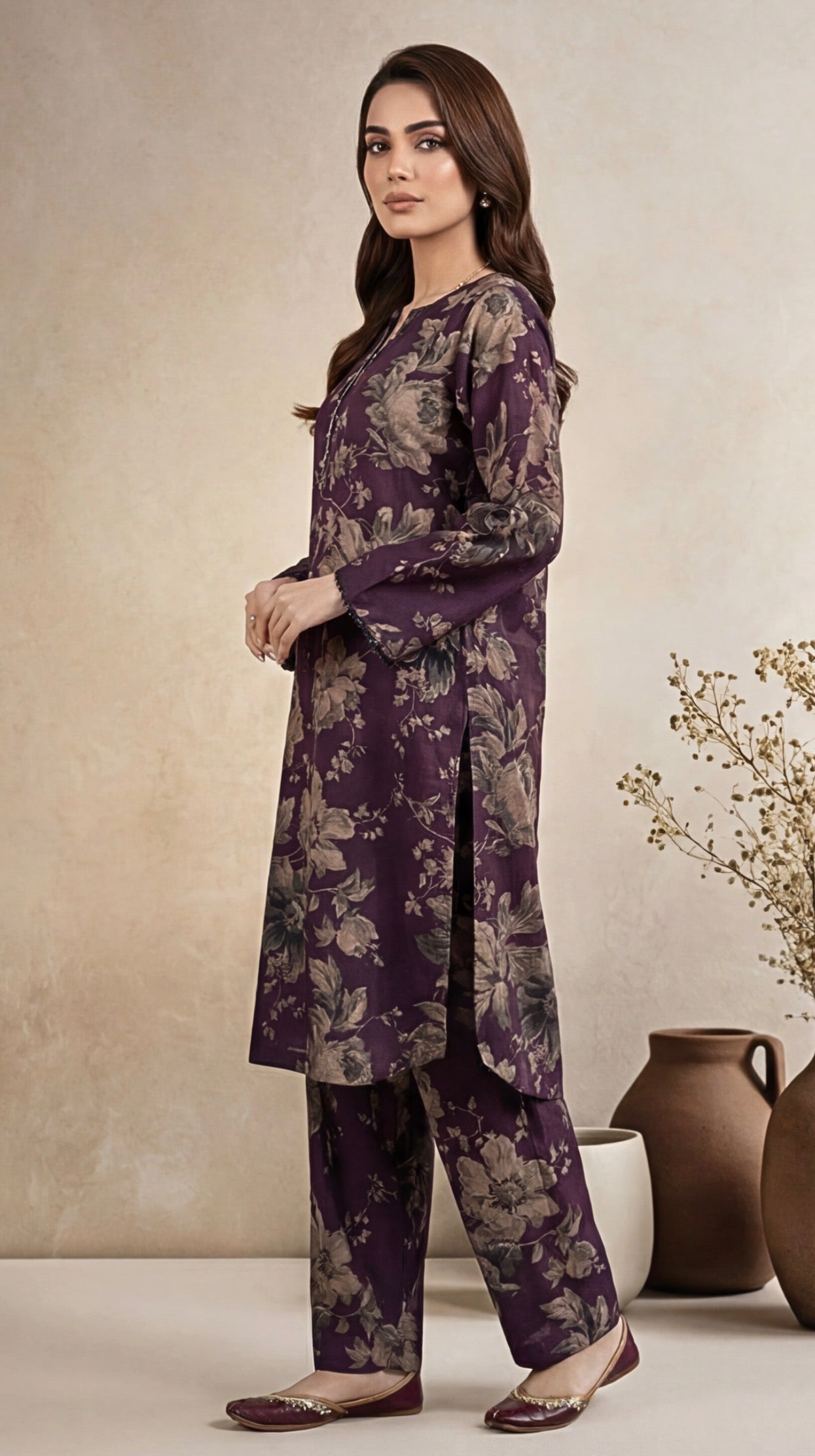 2pc co-ord purple with Baige floral noore vol3