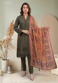 Olive Green Embroidered 3-Piece Suit with Multicolor Digital Print Dupatta