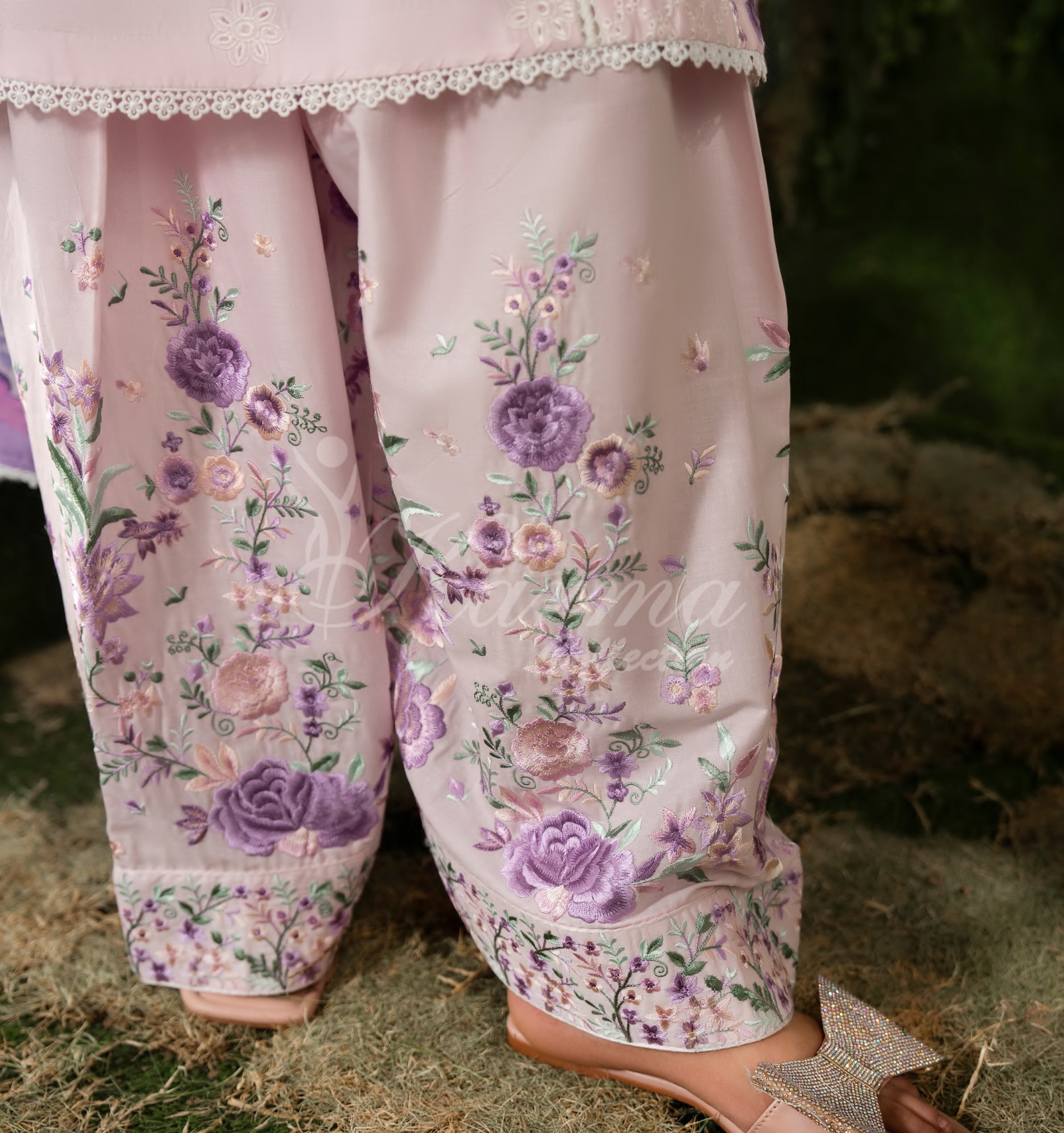 Pink Lavender Karma Signature Embroidered 3 Piece suit