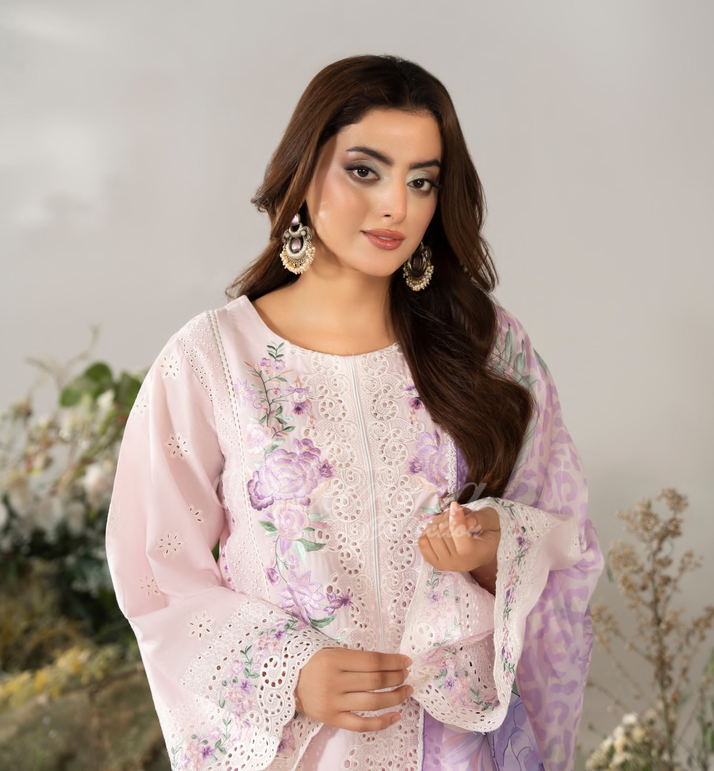 Pink Lavender Karma Signature Embroidered 3 Piece suit