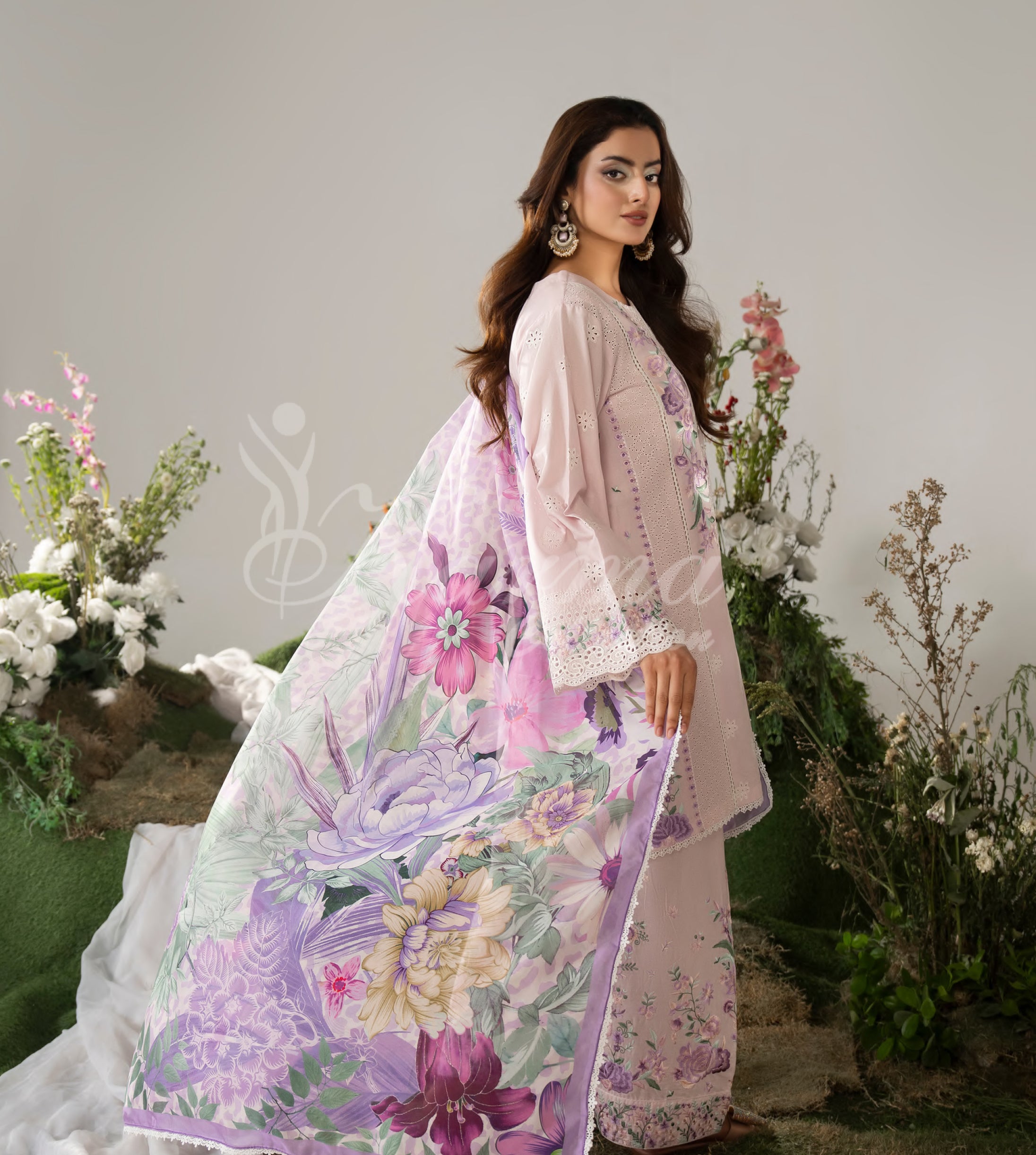 Pink Lavender Karma Signature Embroidered 3 Piece suit